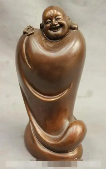 

S01397 10 Chinese Buddhist Pure Bronze Happy Laughing Maitreya Fu Bat Buddha Art Statue