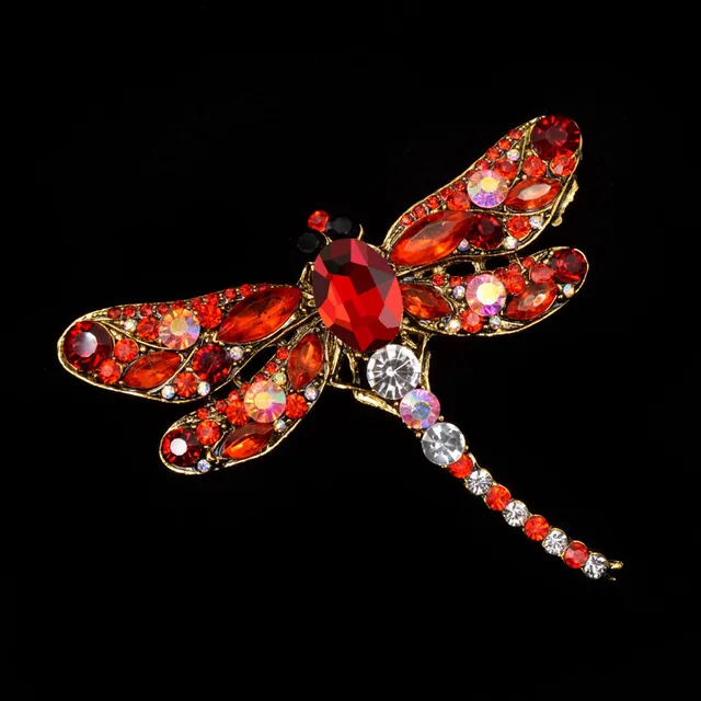 Young Tulip Crystal Vintage Dragonfly Brooches for Women Large Insect Brooch Pin Fashion Dress Coat Accessories Cute Jewelry