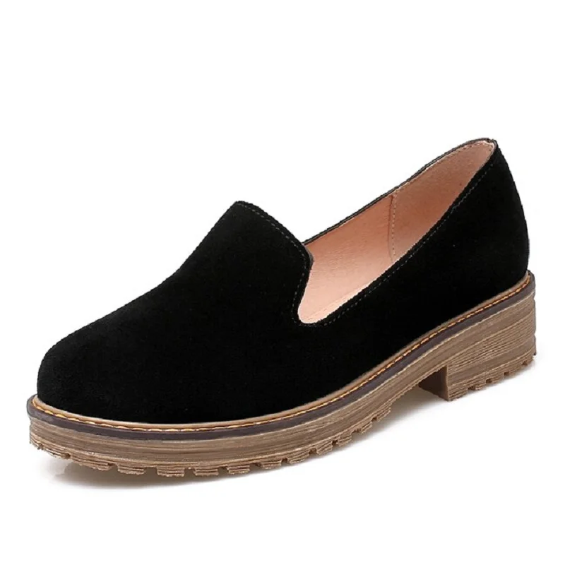 Женская обувь на толстой плоской подошве женские балетки цвет черный повседневная обувь Sapato женские лоферы Zapatos Mujer большой размер 43 - Цвет: black