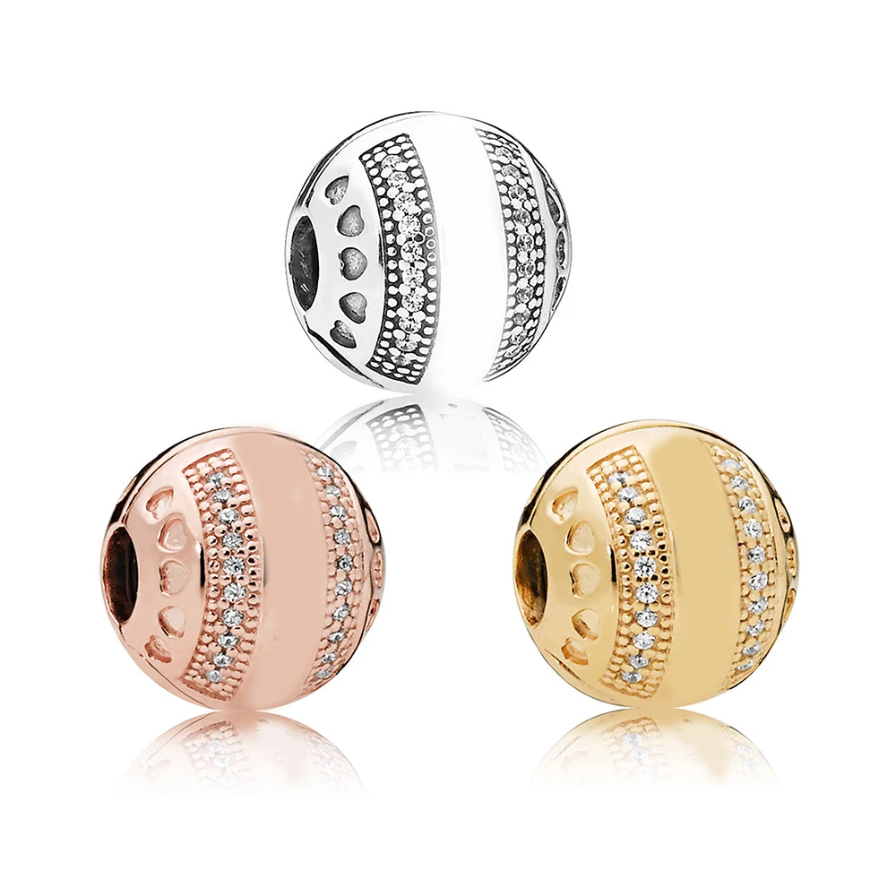 

3 Colors Logo Hearts Clip Charm Beads 100% Real 925 Sterling Silver Charm Beads Fit Original Bracelet Diy Jewelry