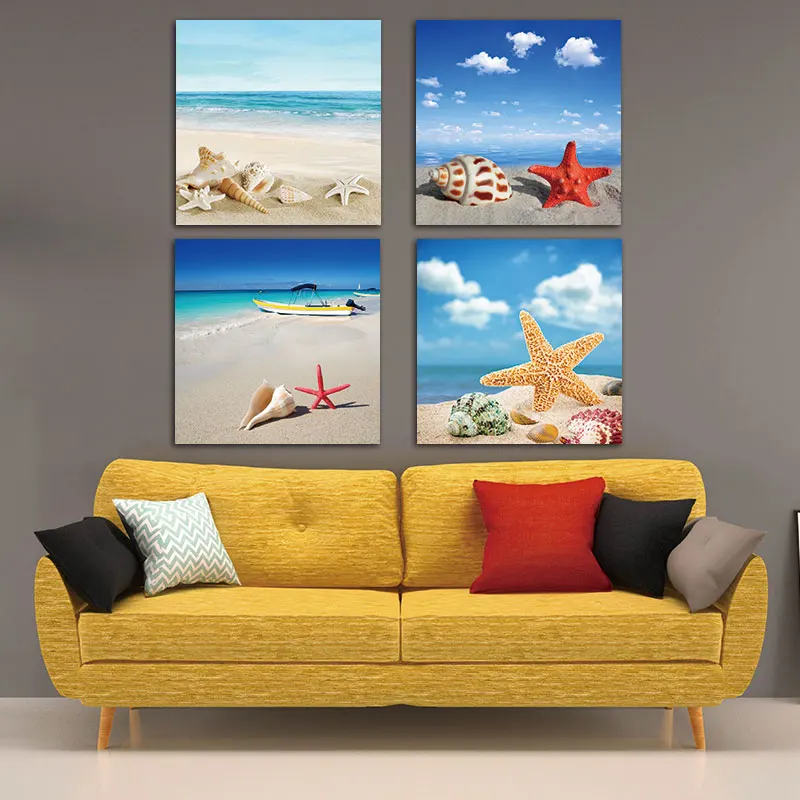 

Picture canvas painting Wall Art Modern Print Canvas Paintings Sea Beach Shell Starfish Wall Pictures For Home Decor Frameless