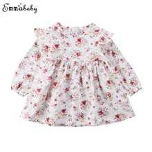 Платье для новорожденных девочек; платье с цветочным принтом и длинными рукавами; платье с оборками; милое платье принцессы для девочек; платье-пачка для рождественской вечеринки