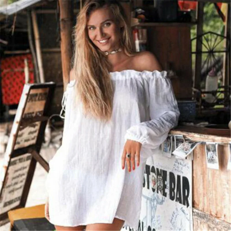 

Bikini 2019 Cover Up Lace Hollow Crochet Swimsuit Beach Dress Women Solid White Yellow Cover-Ups Bathing Suit Beach Tunic Dress