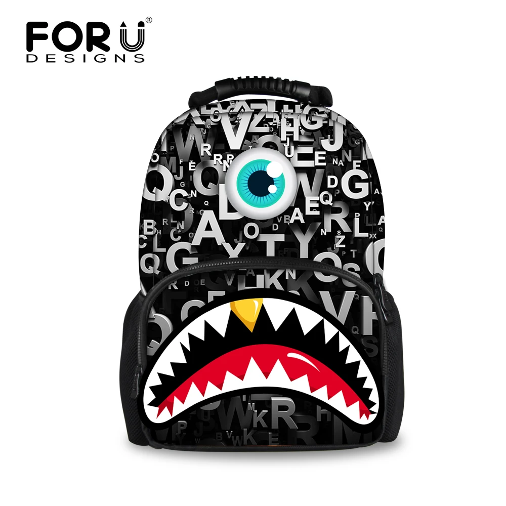 FORUDESIGNS Fashion Black Big Mouth Printing Travel Backpack For Men