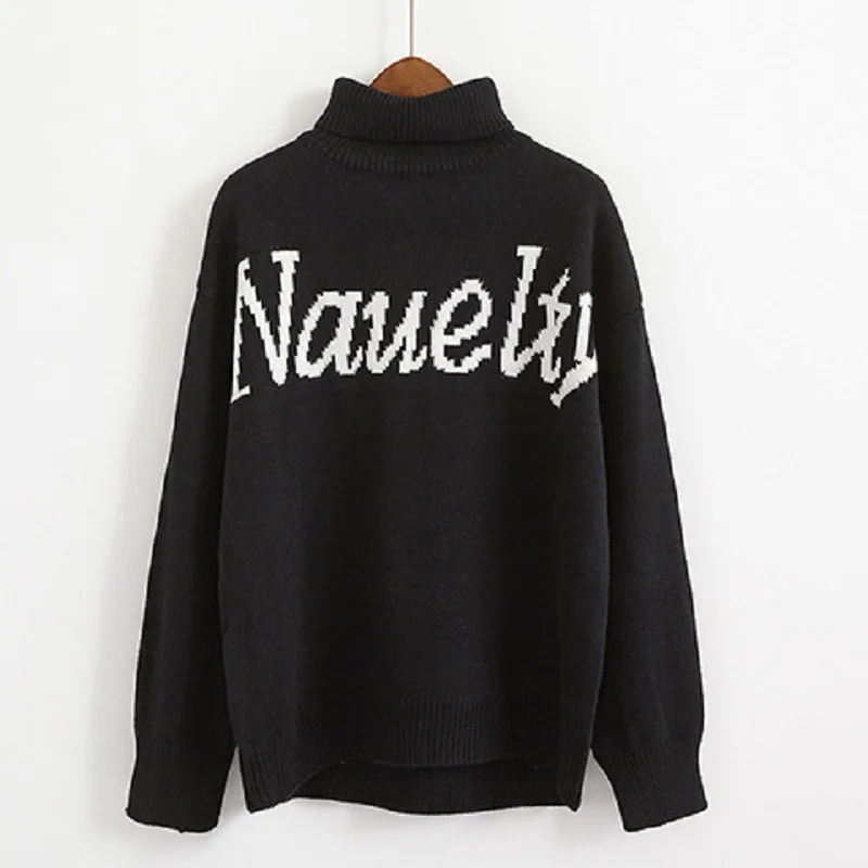 Harajuku Spring 2018 Elegant Casual Turtleneck Long Sleeve Embroidery Letter Women Sweaters Ladies Pullovers Tops | Женская одежда