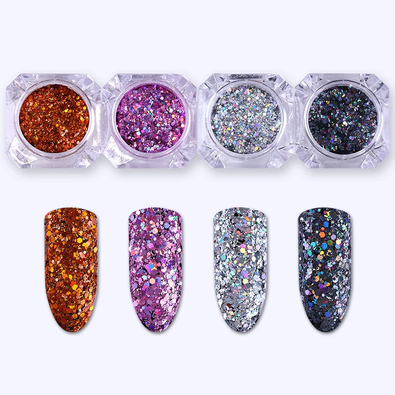 

2g BORN PRETTY Holographic Nail Sequins Glitter Powder Mix Size Hexagon Colorful Nail Flakies