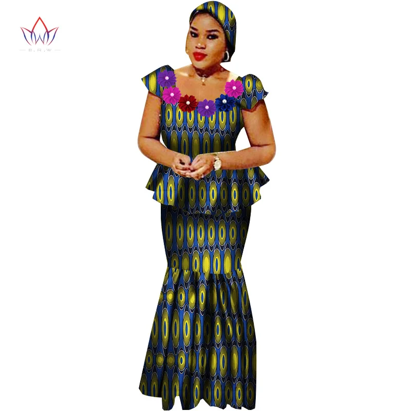 African Bazin Riche Dresses for Women Set Clothes Skirt Top Sets for Women High Waist Skirt Long African Skirt Plus Size WY2564