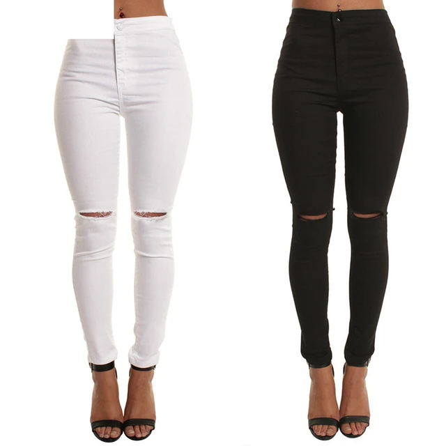 Jaycosin 2019 Women Casual Slim Solid Hole Long Jeans Zippers Sexy