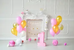 Laeacco маленьких 1st День рождения воздушные шары цветы торт подарок камин фон Индивидуальные фотографическое фон для фото Studio