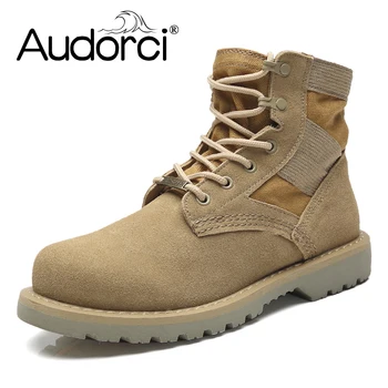 

Audorci 2018 Cow Suede Leather Men Ankle Boots Winter Warm Lace-Up Men's Shoes Spring Motorcycle Martin Man Boot SIze 39-44