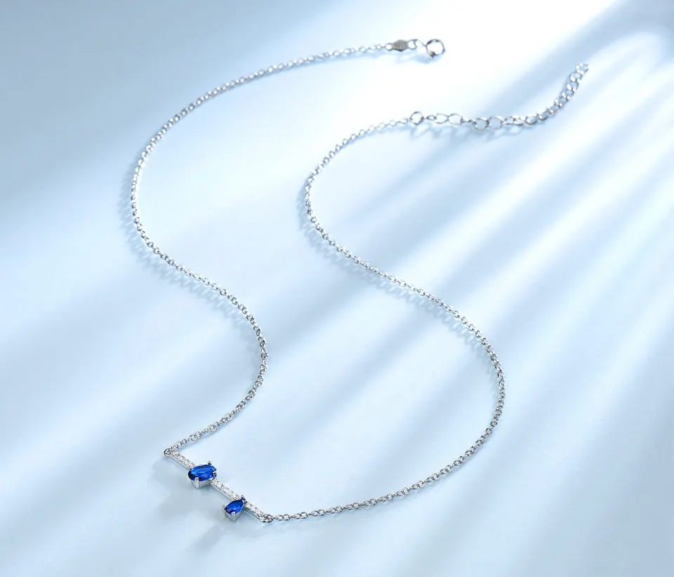 UMCHO подлинное серебро 925, ювелирное изделие неправильный овал, создан синий сапфир, цепочки, ожерелья, подвески для женщин, Помолвочные подарки