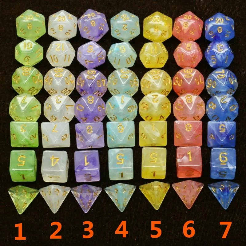 

Dungeons & Dragons 7pcs/set Creative RPG Game Dice D&D Colorful Multicolor Dice Mixed White D4 D6 D8 D10 D12 D20 DND Dice