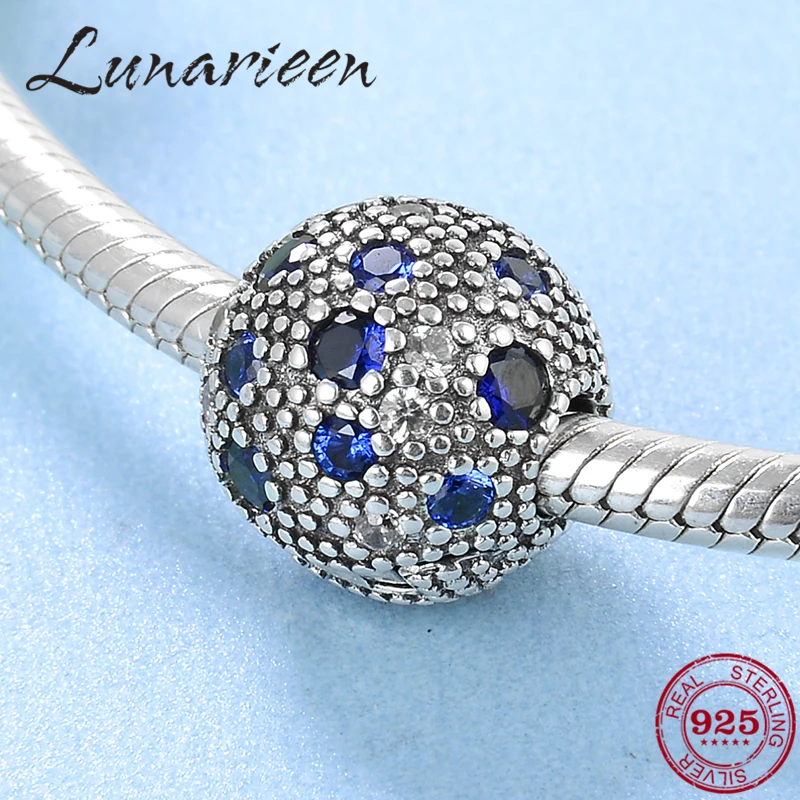 

New 925 Sterling Silver round shape blue and like crystal CZ clips Lock beads Fit Original Pandora Charm Bracelet Jewelry making