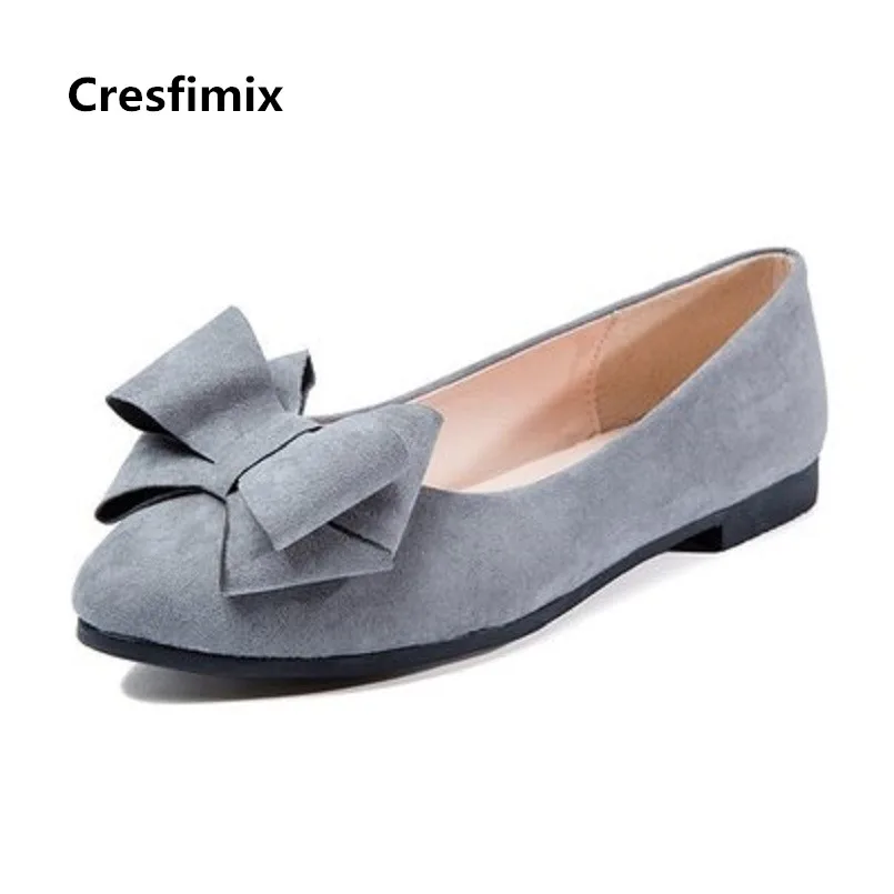 

Cresfimix Zapatos De Mujer Women Cute Grey Bow Tie Comfortable Slip on Flat Shoes Lady Casual Street Shoes Black Shoes B3424