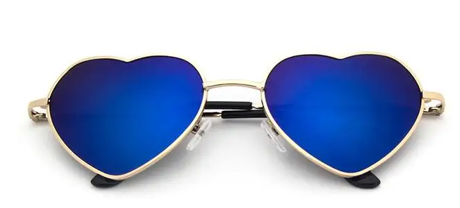 Женские металлические разноцветные солнцезащитные очки с металлической оправой, фирменное дизайнерское покрытие, модные солнцезащитные очки, солнечные очки в форме сердца - Цвет линз: blue