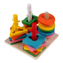 Wooden Column Shapes Stacking Toys Baby Preschool Educational Geometric Sorting Board Blocks Montessori Building Blocks