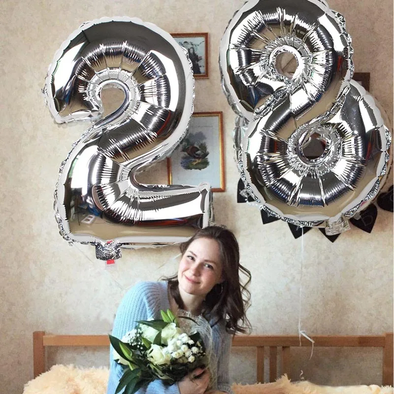 40 дюймовый Золотое серебряное число шар с днем рождения фольгированный