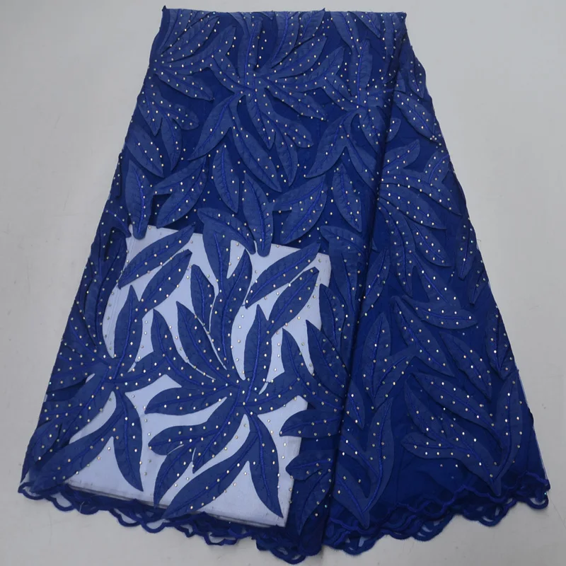 

8 colors (5yards/pc) high quality laser cut African French net lace fabric royal blue with lots of stones for party dress FLP109