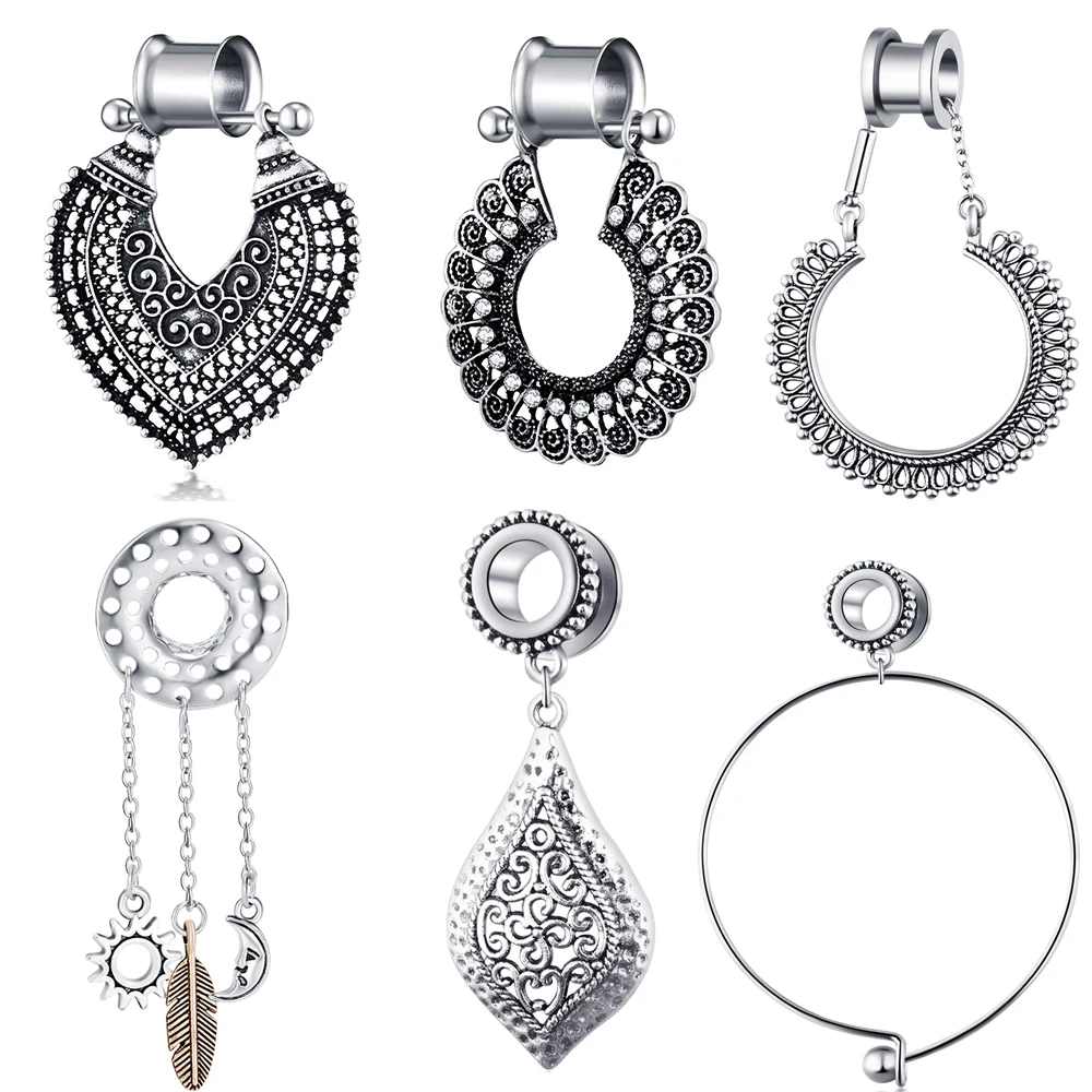 

JUNLOWPY Woman Dangle Ear Gauges Screw Piercing Plug Tunnels Earrings Gauges Plugs Body Jewelry Ear Stretcher 0g 2g Tunnel Kit