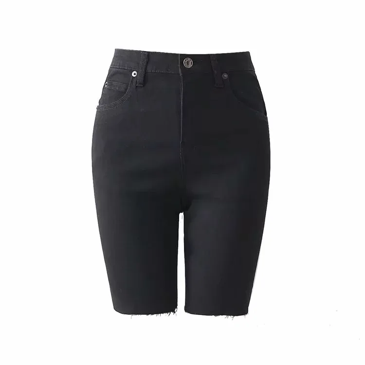 Уличная черные женские узкие джинсы Лето Высокая Талия джинсовые узкие брюки Повседневное застежка-молния брюки с карманами; короткие Feminino