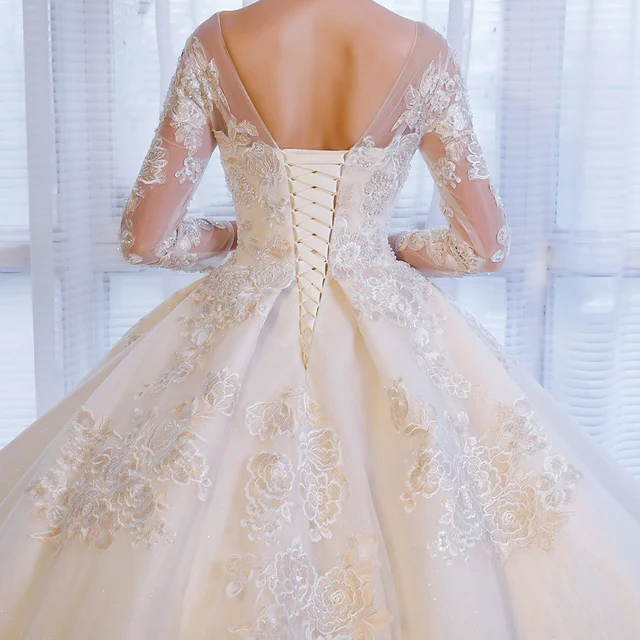 SL-337 Luxury Lace Applique Backless Crystal Long Sleeve Wedding Dress 2018 4