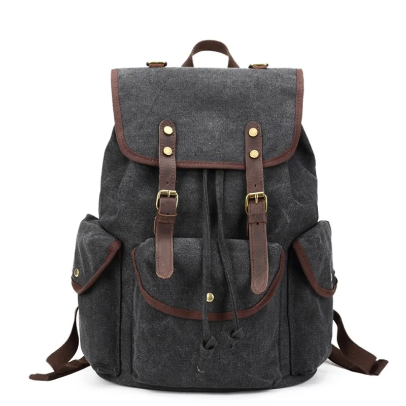 YUPINXUAN Mens Waterproof Drawstring Backpack Vintage Canvas Leather Backpacks 15.6 Laptop Rucksacks Large Capacity Daypacks yupinxuan vintage canvas leather backpacks for men 14 laptop daypacks waterproof canvas rucksacks large waxed travel back packs