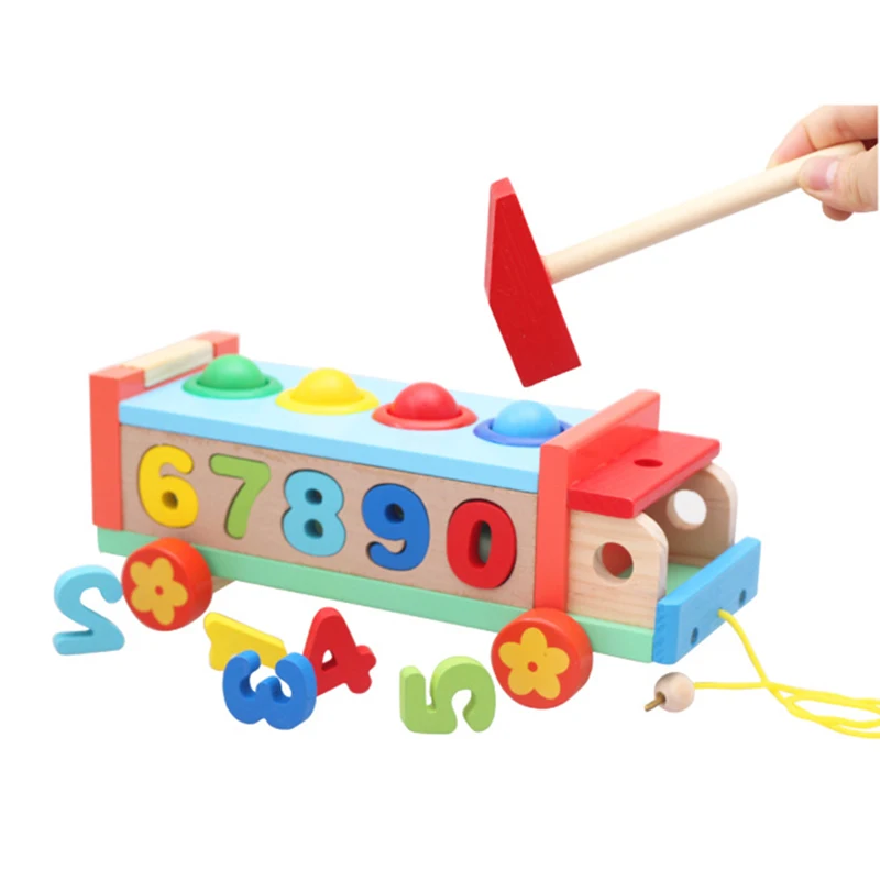 Children Puzzle Educational  Earlyhand Trolley Trailer Toy Wooden Pair Matching Digital Recognize Knocker Toys For Children