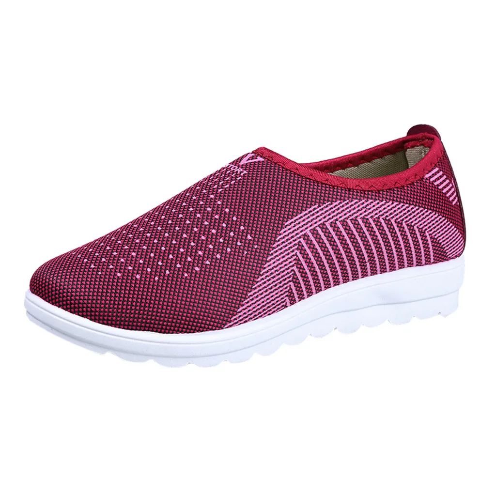 SAGACE повседневная обувь; женская обувь для бега; Прямая с фабрики; сетчатые туфли на плоской подошве; хлопковые прогулочные сникеры в полоску; мягкие лоферы - Цвет: Red