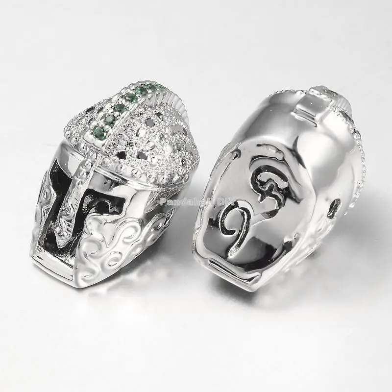 Clear Zircon Gemstone Pave Knight Helmet Mask Bracelet Connector Charm Beads