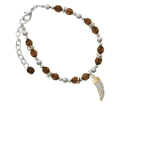 Goldtone Large Crystal Sabre Tooth Brown Beaded Bracelet