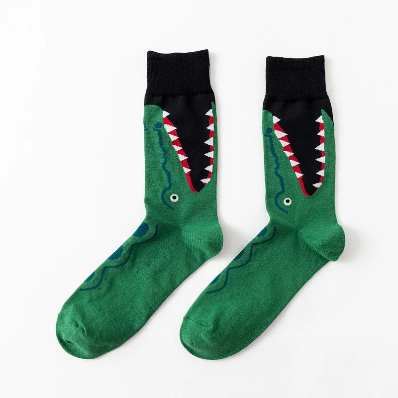 Модные Разноцветные носки для мужчин, интересная серия с персонажами из мультфильмов о животных, милые носки с персонажами для пар, мужские чулки большого размера - Цвет: Green