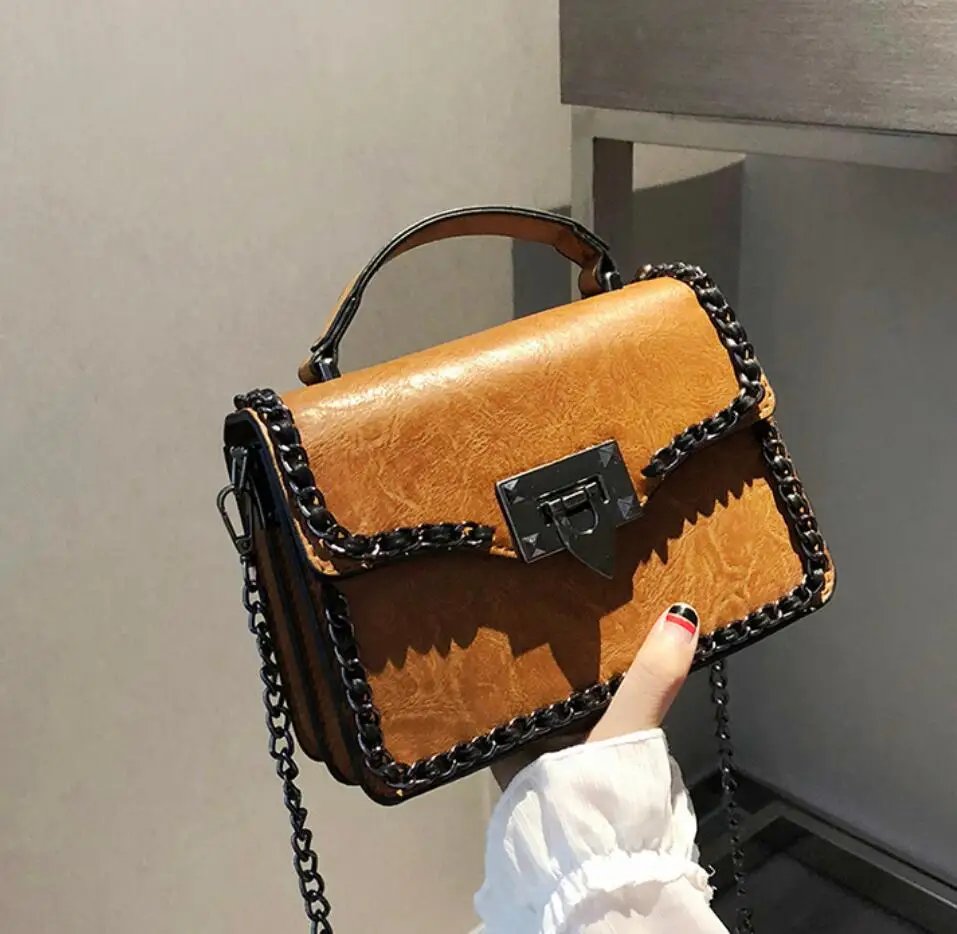 

Retro Fashion Female Square Bag 2018 New Women's Designer Handbag Quality PU leather Women bag Chain Tote Shoulder Messenger Bag
