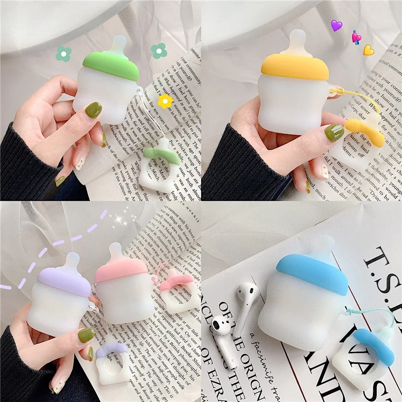 For AirPods Apple 3D Bottle Case Cute Cartoon Pattern Cover Bluetooth Earphone Cases For Air pods Accessories plug Charging Box