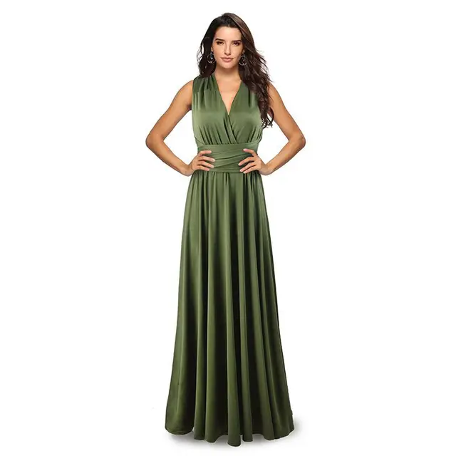 Sexy Women Multiway Wrap Convertible Boho Maxi Club Red Dress Bandage Long Dress Party Bridesmaids Infinity Robe Longue Femme Army green