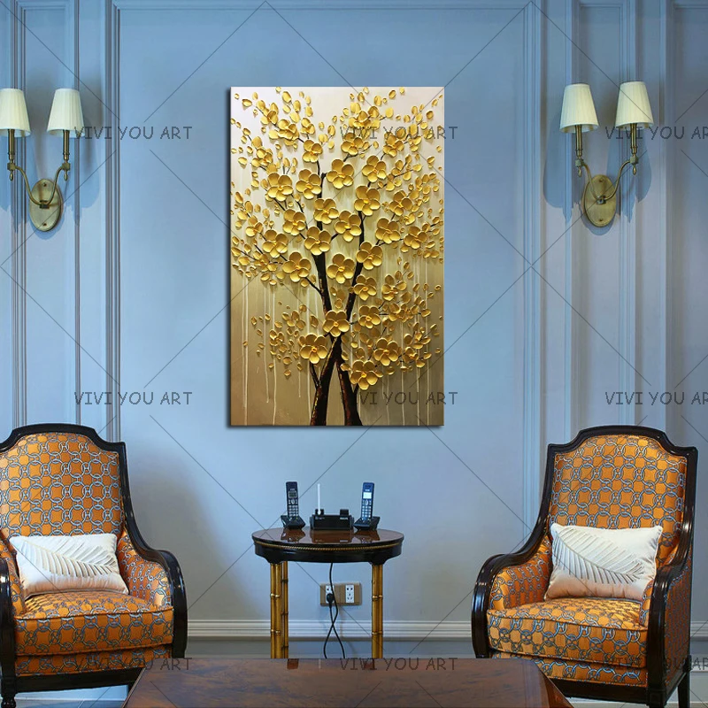 

New Arrival Money tree Art handmade Modern Canvas on Palette knife Tree 3D Flowers Paintings Home living room Christmas Gifts