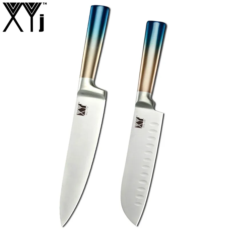 XYj 7 шт. набор кухонных ножей из нержавеющей стали с градиентной ручкой, интегрированный дизайн ножей, 8 дюймов, подставка для ножей, домашний инструмент - Цвет: G.2pcs set