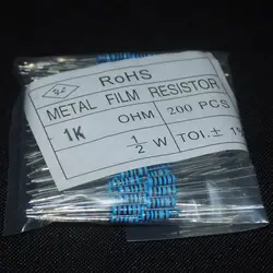 200 шт. 0,5 Вт резистор упаковка 1 к Металл плёнки резистор Resistencia 1 к 1/2 1000 Ом 1 к Ом резистор 1/2 Вт