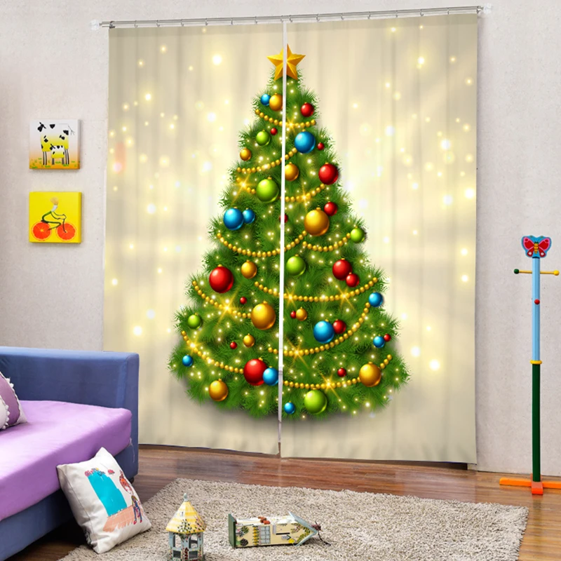 Senisaihon, современные затемненные занавески, цветные Рождественские елки, новогодние подарки, плотные Полиэстеровые занавески для детской комнаты, занавески для гостиной