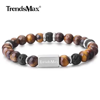 

Natural Tiger Eye Stone Bracelet For Mens Womens Lava Stone Diffuser Bracelets 19cm Stretch Jewelry Yoga Meditation 8mm TBB013