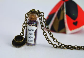 

12pcs/lot we are all mad here magical neckalce with a teacup charm bronze tone alice in wonderland necklace