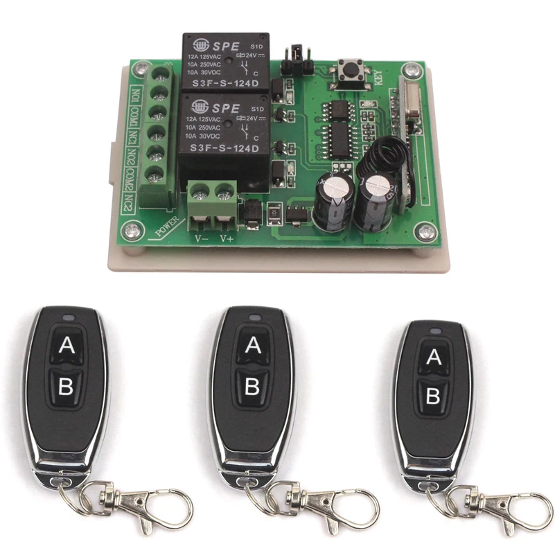 Дешево Sleeplion 24 В 2CH переключатель с пультом дистанционного управления релейный модуль универсальный 24 В 2 канала 315 МГц 433 МГц пульт дистанционного у...