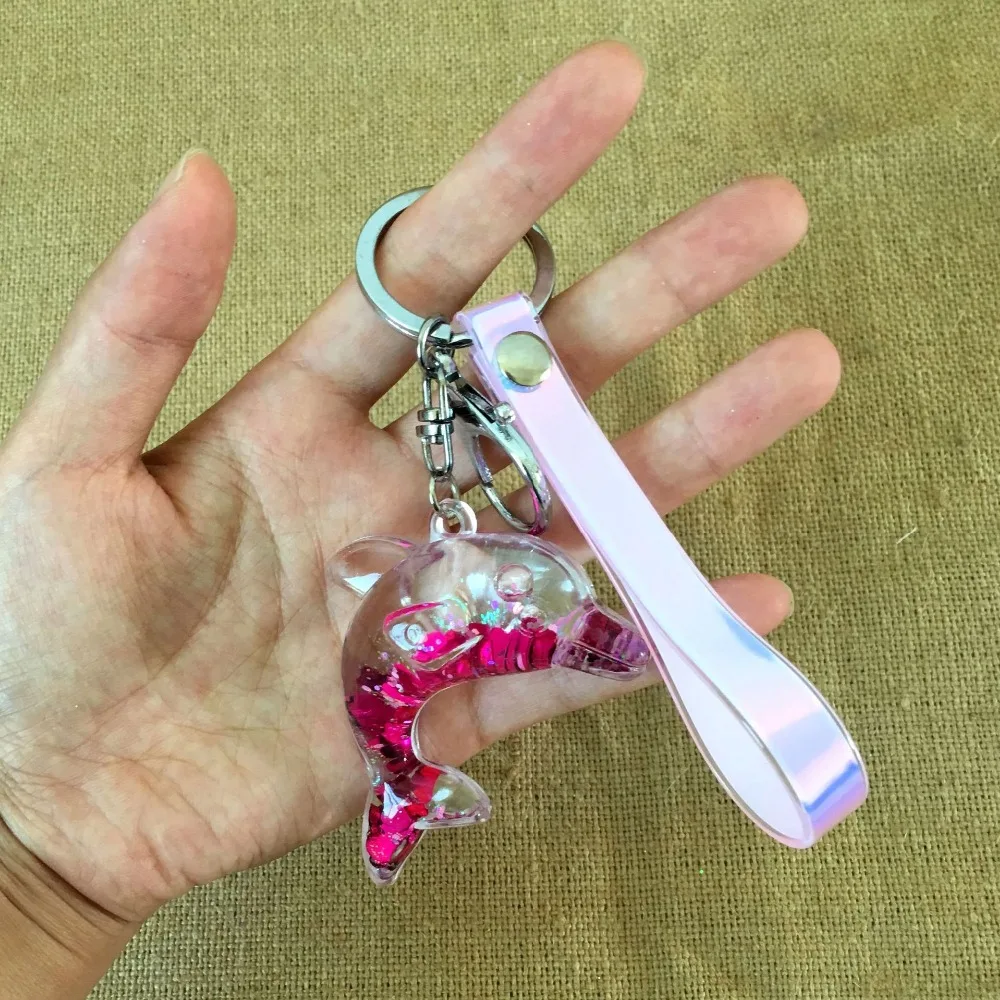 

Key Chains Unisex Creative cute sequins with water injection dynamic quicksand loving hourglass key ring