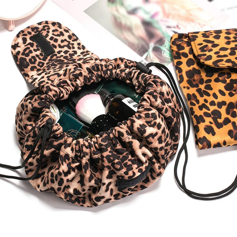 Косметичка На Шнурке с леопардовым принтом, дорожная косметичка, органайзер, чехол для макияжа, сумка для хранения, набор туалетных и косметических принадлежностей, коробка для мытья