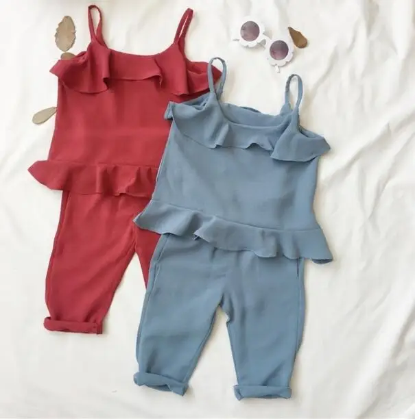 1-6 years Wholesale Girls Ruffles Suit 2018 Summer Baby Vest+Pants Kids Set | Детская одежда и обувь