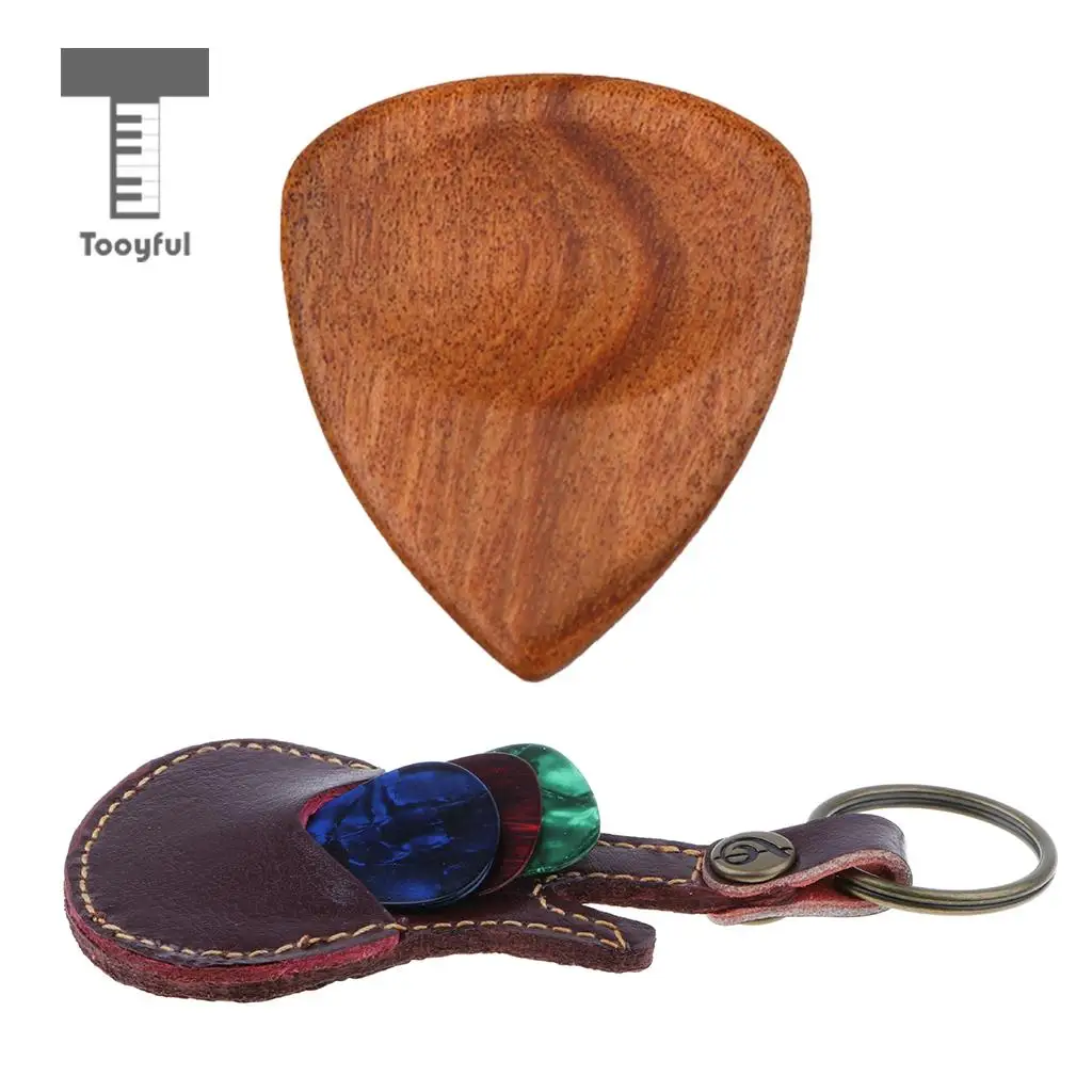 Smooth Wooden Guitar Pick Plectrums Heart Shape + Storage Case Bag for Acoustic Electric Guitar