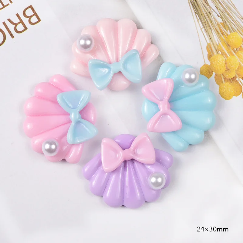 

100pcs/lot Resin Pearl Shell With Bow Cabochon Flatback For Embellishment DIY Accessories Scrapbooking Crafts Decoration