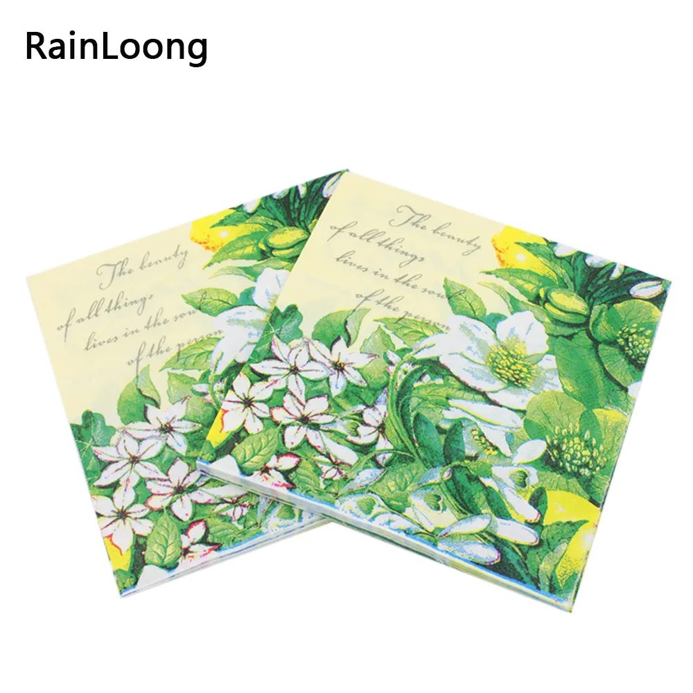 

[RainLoong] Green Floral Paper Napkin Flower Event & Party Tissue Napkin Decoupage Supply Decoration 33*33cm 20pcs/pack/lot