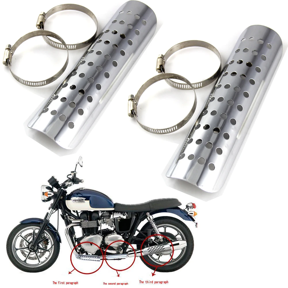 2pcs Silver Motorcycle Exhaust Muffler Pipe Burn Proof Plate Shield
