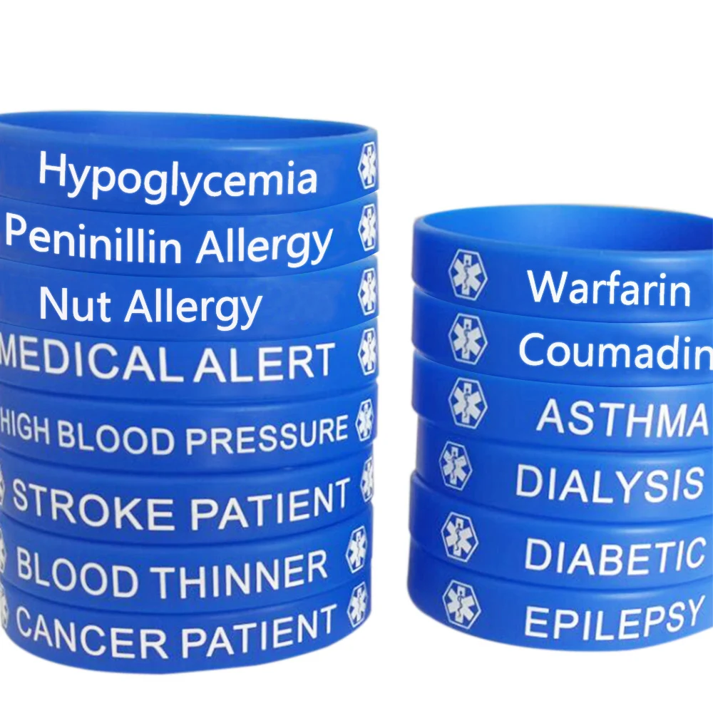

Silicone Medical Alert Awareness Bracelet Diabetic Epilepsy Penicillin Nut Allergy Blood Thinner Asthma Stroke Dialysis Coumadin