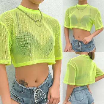 

Hirigin Women Summer See-through Crop Top Clubwear Casual Loose Shirt Blouse